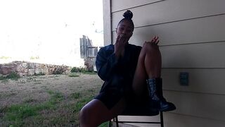 SweetButtTasty smoking and fingering herself in the backyard!!!!!